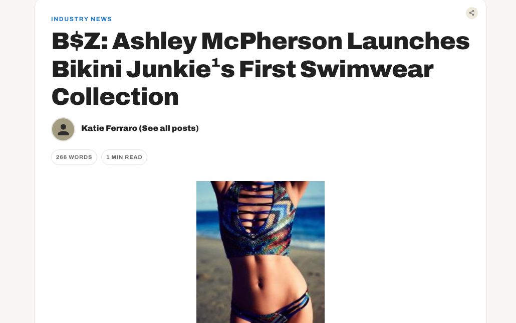 Malakye article on the launch of Bikini Junkie’s first swimwear collection